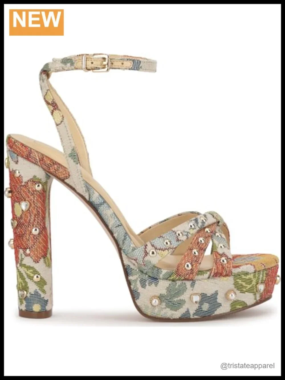 Textile Platform Sandals with Block Heel and Ankle Strap